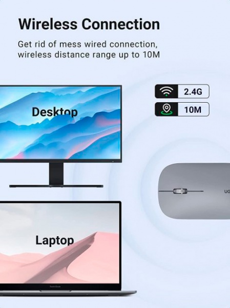 Мишка бездротова UGREEN MU001 Portable Wireless Mouse gray (90373) 