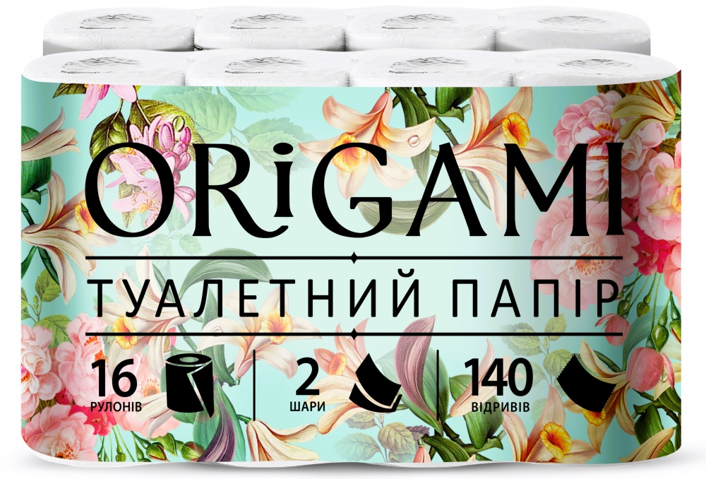 Туалетная бумага ORIGAMI 140отрывов двухслойная 16 шт.