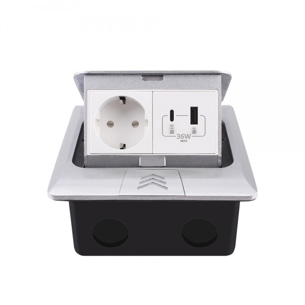 Розетка меблева + USB подвійна із заземленням Livolo C7 IP44 сірий VL-SHS016-FCTC-FCUA.UC-S