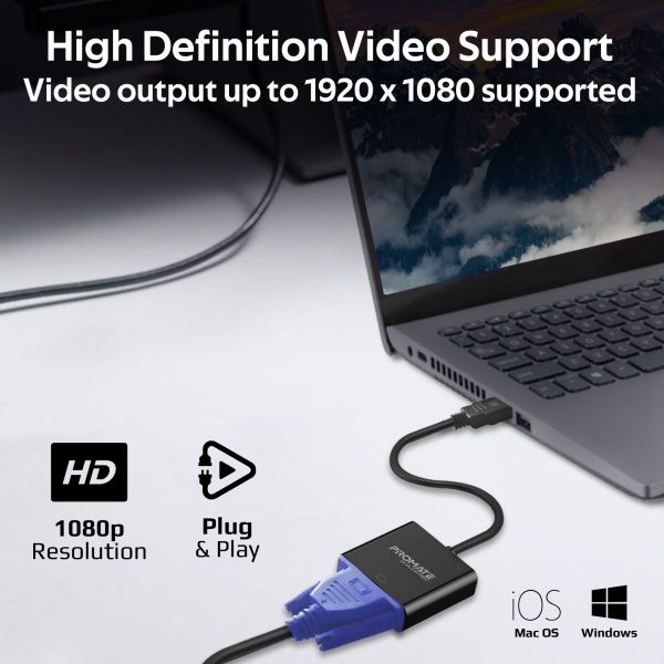 Перехідник Promate HDMI-VGA 0,2 м чорний (prolink-h2v.black) 