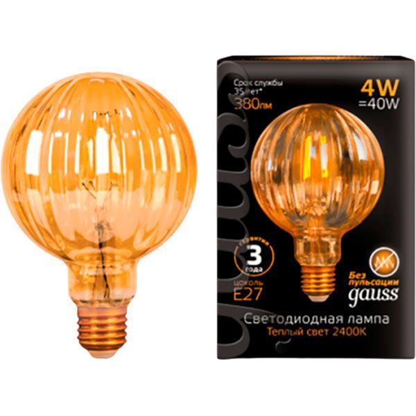 Лампа светодиодная Gauss Filament Baloon Gold 147802004 G100 4 Вт E27 2400 К 220 В прозрачная 
