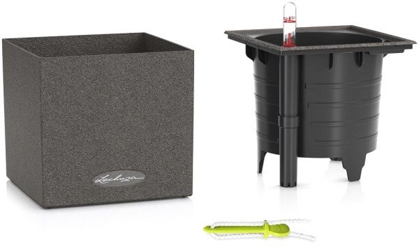 Вазон пластиковый Lechuza CANTO Stone 14 квадратный серый камень (13470) 