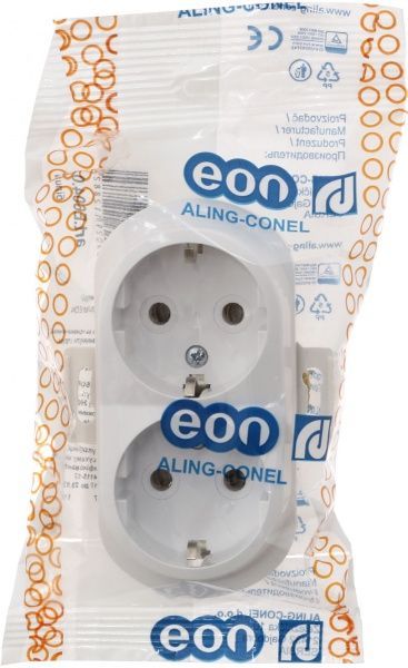Розетка двойная с заземлением Aling-Conel Eon без шторок белый E604.0