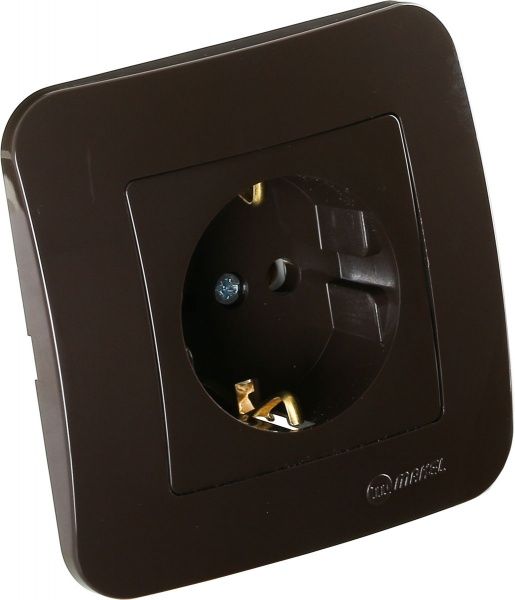 Розетка с заземлением Makel Lillium Natural без шторок без крышки коричневый