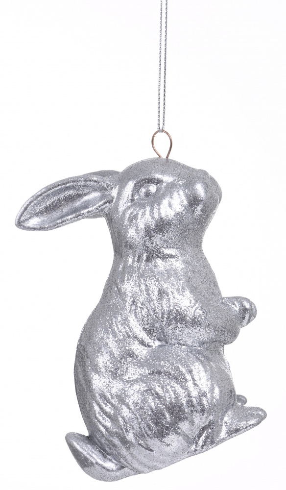 Подвеска Зайчик 3Д серебряная присыпка 10 см серебряный