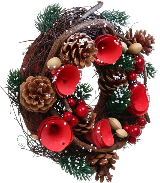 Венок новогодний c шишками, ветками, ягодами и цветами d260 мм EPI-993381 