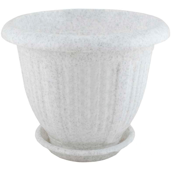 Горщик пластиковий Алеана Хвиля круглий 9л білий із сірим (112044) 