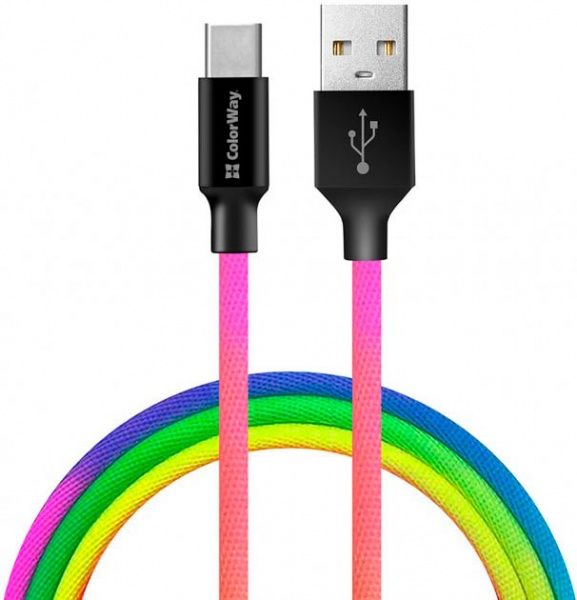 Кабель ColorWay USB - Type-C (multicolor) 2.4 А 1 м різнокольоровий 