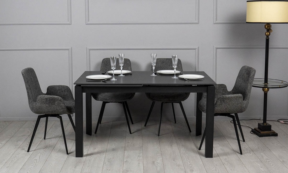 Стіл обідній Ларс 1200(1700)x800x750мм чорний матовий/чорний