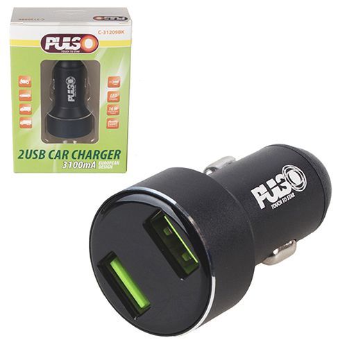 Автомобильное зарядное устройство PULSO C-31209BK 2USB + вольтметр