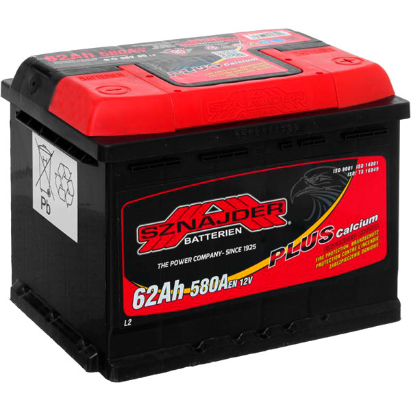 Акумулятор автомобільний SZNAJDER Plus 6СТ- 62Aз 62А 12 B «+» праворуч