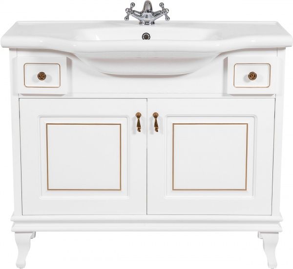 Тумба напольная Aqua Rodos Беатриче 100 белая патина золото с умывальником 081300-u New Klasik