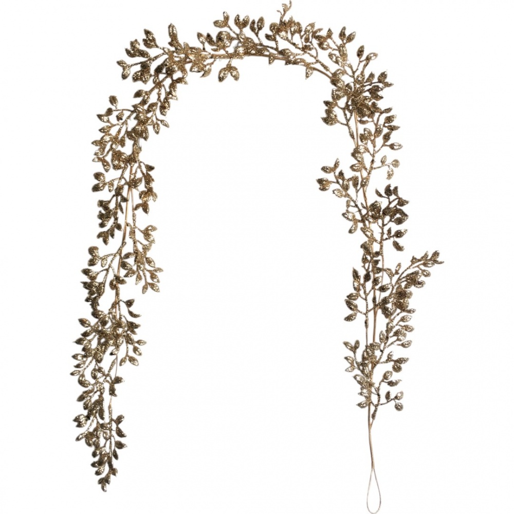 Декорація новорічна гірлянда з листям 120 см золотий (SA2892G4-1)
