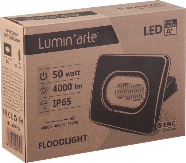Прожектор LuminArte 50 Вт IP65 черный 