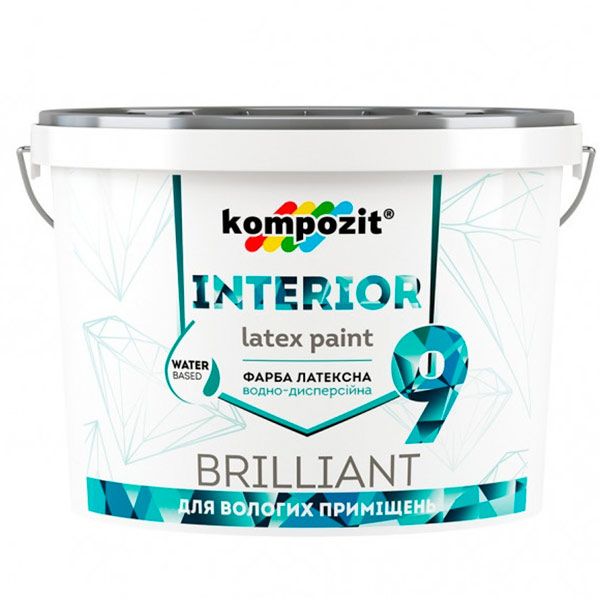 Фарба акрилова Kompozit INTERIOR 9 для відкосів та вологих приміщень мат білий 2.7л