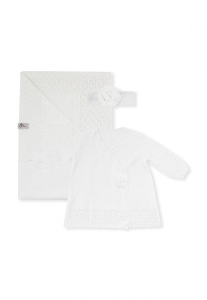 Комплект для новорожденных ART KNIT белый (платье ажурное, плед, повязка на голову) р.68 