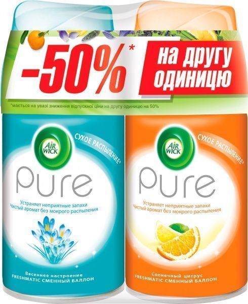 Сменный баллон для автоматического освежителя воздуха Air Wick Весеннее настроение 250 мл+ Солнечный цитрус 250 мл