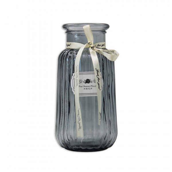 Ваза стеклянная Crystal Agata 22 см серая 