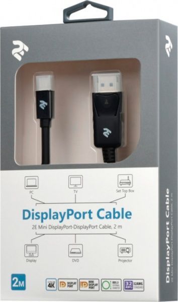 Кабель 2E подовжувач 2 м чорний (2E-W1704) Mini DisplayPort - DisplayPort 