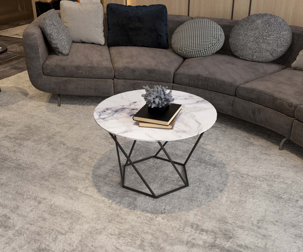 Стіл журнальний Aqua Rodos Лінт LOREAL BLUE 450мм чорний/мармур світлий