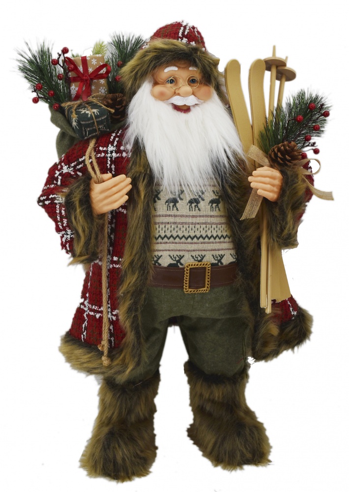 Декорация новогодняя Санта лесной красно-зеленой клетки 80 см