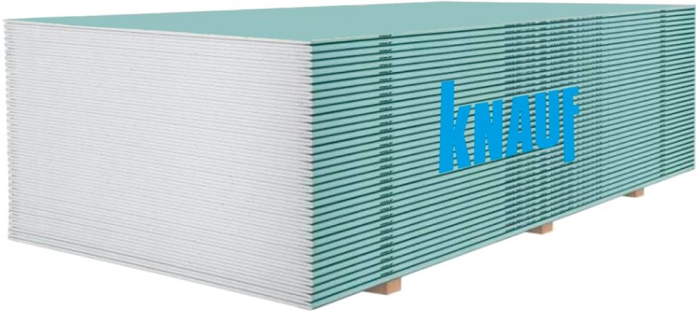 Гипсокартон влагостойкий (цена от паллеты) Knauf 2500x1200х12,5 мм 3 кв. м