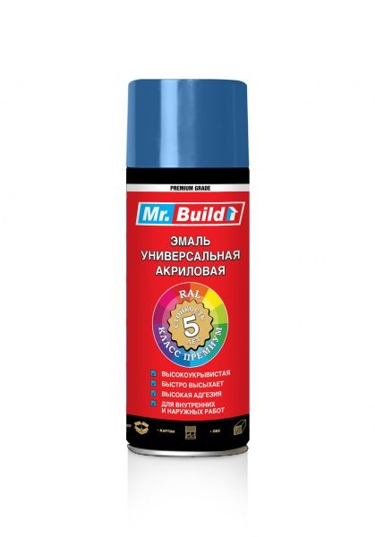 Эмаль аэрозольная Mr.Build универсальная акриловая RAL 1028 синий глянец 400 мл