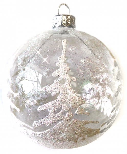 Шар новогодний Юріта Ёлки заснеженые по кругу d 95 мм прозрачный G90333