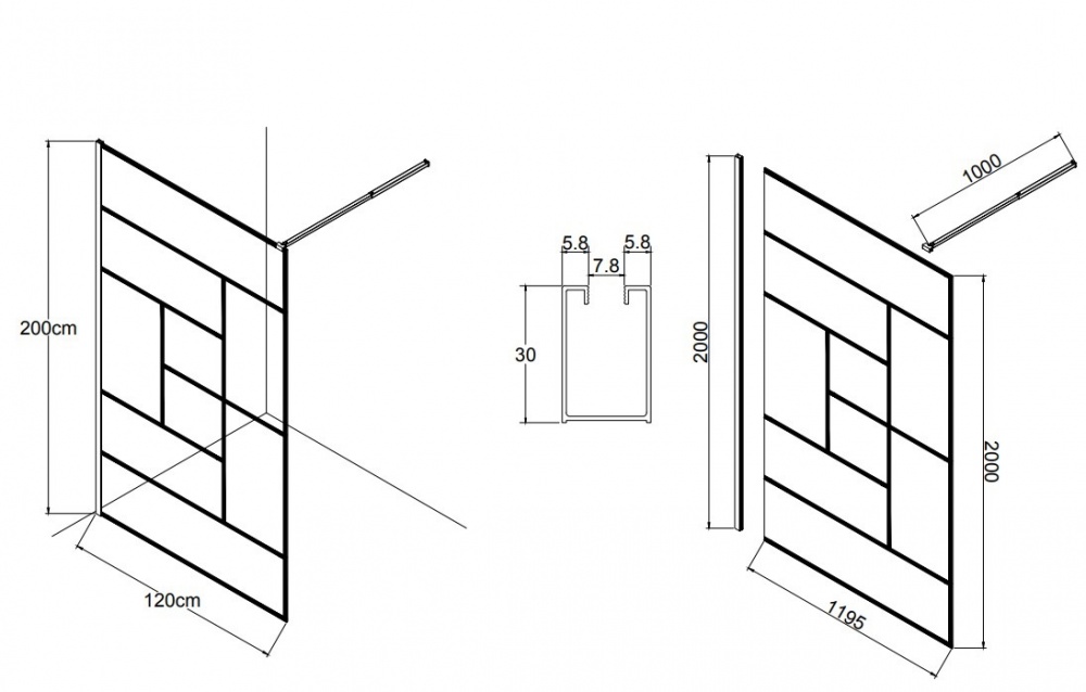 Стенка душевая Walk-in EGOIST 1200х2000 мм WK4009