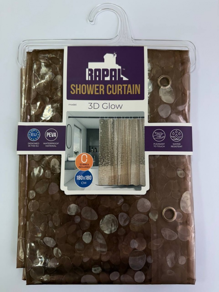 Шторка для ванны Rapal 3D Glow, 180х180 см