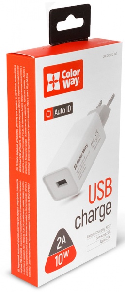 Сетевое зарядное устройство ColorWay 1USB AUTO ID 2A 10W (CW-CHS012-WT)
