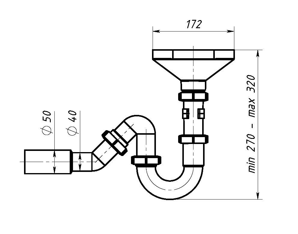 Сифон для кухонной мойки ScandiSPA прямоточный с разрывом струи с редукционным патрубком 135º