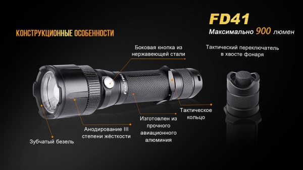 Фонарик Fenix РУЧНОЙ FD41 С АККУМУЛЯТОРОМ