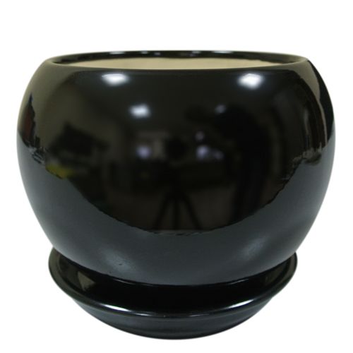 Горшок керамический Ориана-Запорожкерамика Шар глянец круглый 0,4л черный 