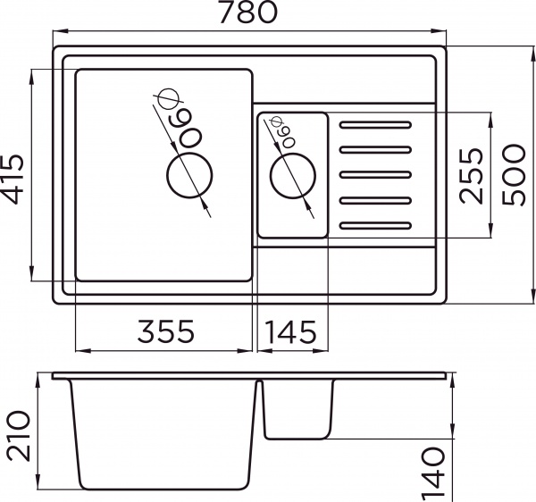 Мойка для кухни Metalac Х granit-QUADRO PLUS серая 