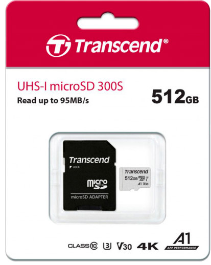 Карта памяти Transcend microSDXC 512 ГБ UHS-I Class 3 (U3) (TS512GUSD300S-A) 