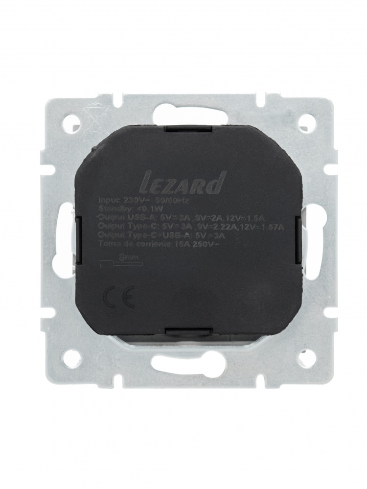 Розетка побутова + USB із заземленням Lezard Vesna сірий 742-3588-181TC