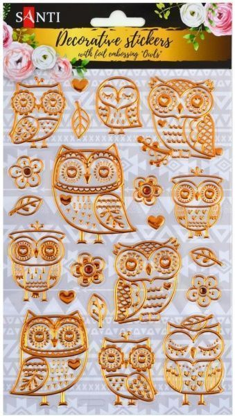 Набор наклеек декортивних стикеров с тиснением фольгой Совы, 140 * 210мм 741278 20 шт.