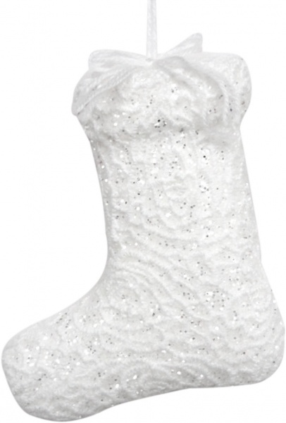 Елочная игрушка Валенок серебряно-белый в кружеве 15 см 