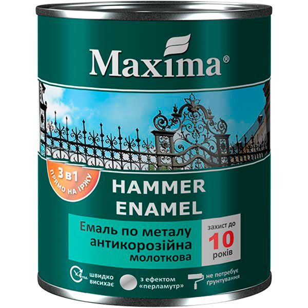 Эмаль Maxima антикоррозийная по металлу 3в1 молотковая черный глянец 2.3кг
