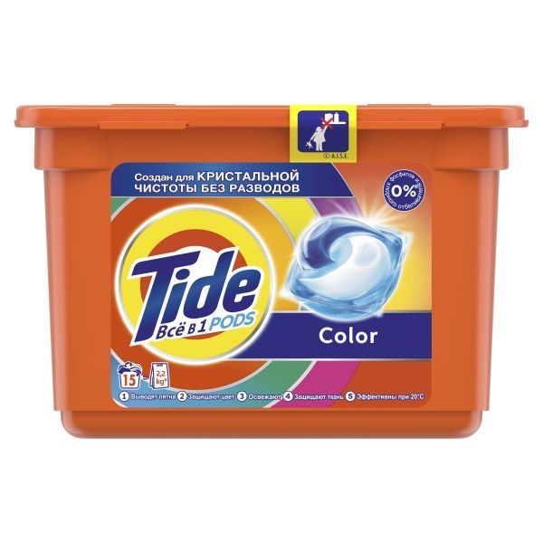 Капсулы для машинной стирки Tide Всё-В-1 Color 15 шт.