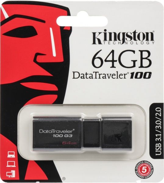Флеш-пам'ять USB Kingston DataTraveler 100 G3 64 ГБ USB 3.0  