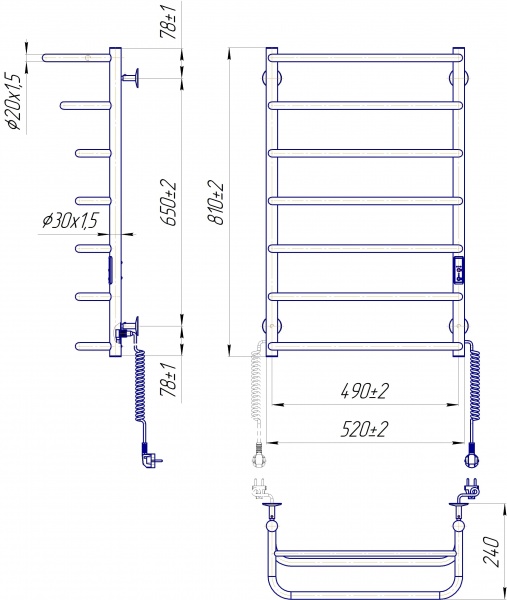 Рушникосушарка електрична Mario Епіка-1 810x522 з таймером-регулятором чорний матовий