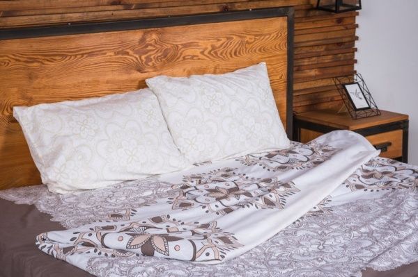 Комплект постільної білизни Калейдоскоп 2,0 бежевий із коричневим Rigel 