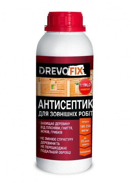 Антисептик DrevoFix для внешних работ концентрат 1:19 прозрачный мат 1 л