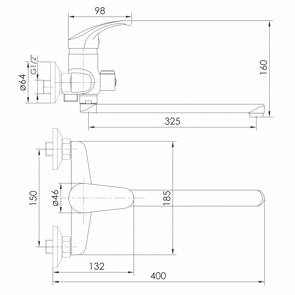 Змішувач для ванни RJ SMART L-вилив, хром