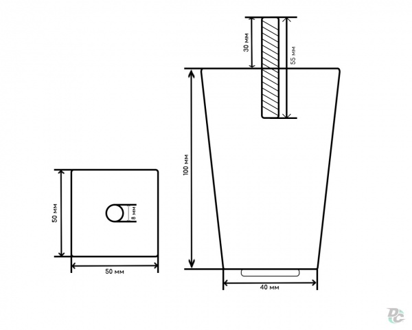 Меблева ніжка DC акрилова квадратна 50x50x100 мм 