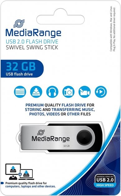 Флешпам'ять USB MediaRange 32 ГБ USB 2.0 black/silver (MR911)