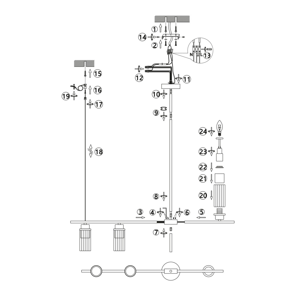Люстра Miorro Scala 765х100х690 мм 3x40 Вт E14 черный 51-311-070