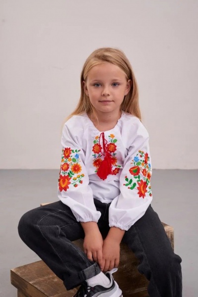 Вышиванка для девочек MEREZHKA Цветы р.110 белый 